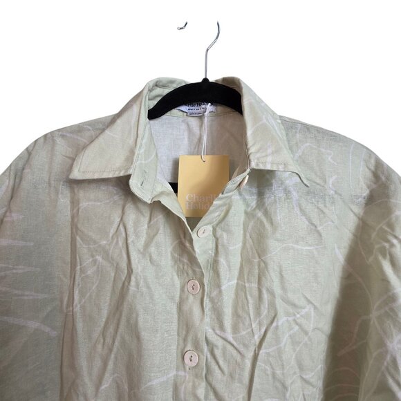 🔴 Charlie Holiday Shirt Linen Blend Womens Small Green Casual Oversized Floral - Picture 1 of 16